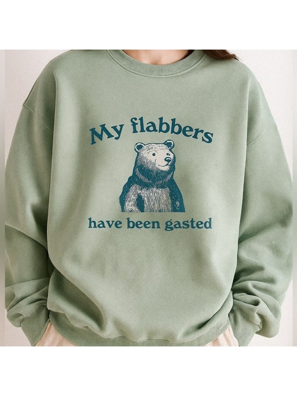 Whimsical Bear "Flabbers Gasted" Oversized Crewneck - Cozy & Amusing Sweatshirt